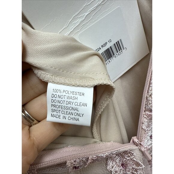 Mac Duggal Size 10 Pink 70224 Floral Applique Long Sleeve Illusion Gown Dress - Picture 12 of 12